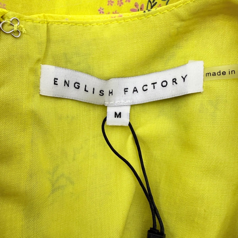 English Factory Floral Mini Dress Yellow Smocked Ruffle Sleeve Tiered M Babydoll - Picture 3 of 10